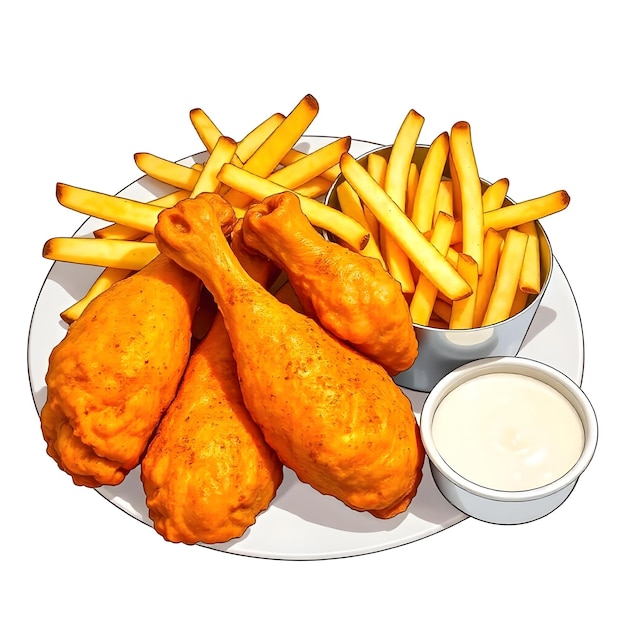 Una colección de ilustraciones vectoriales de pollo frito y papas fritas
