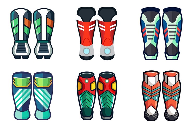 Vector colección de ilustraciones vectoriales de shin guard de fútbol sobre un fondo blanco