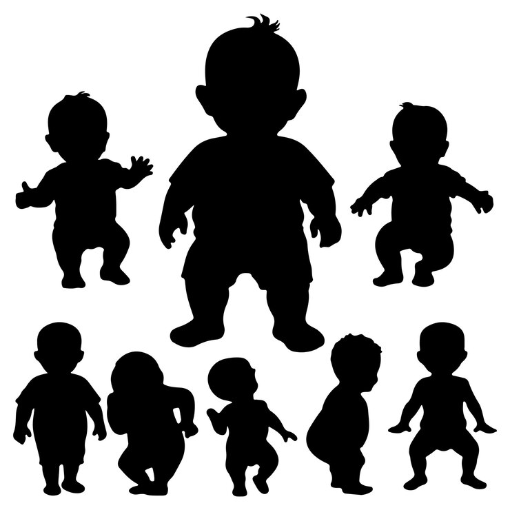 Colección de ilustraciones vectoriales de la silueta del bebé sentado