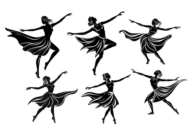 Colección de ilustraciones vectoriales de silueta de linocuto de muchacha bailarina