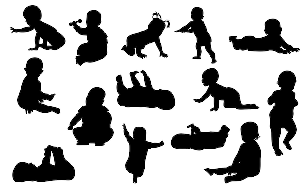 colección de ilustraciones vectoriales de siluetas de bebés jugando
