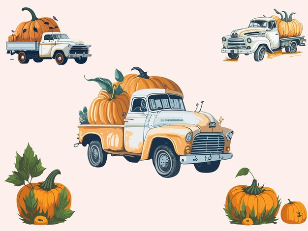 Colección de ilustraciones vectoriales de ThanksgivingHarvest Truck Pumpkin