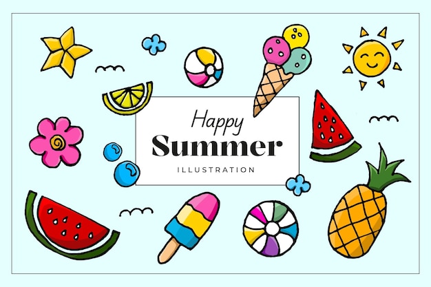 Colección de ilustraciones de verano con dibujos azules