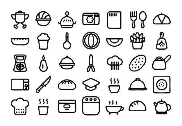 una colección de imágenes en blanco y negro de diferentes alimentos
