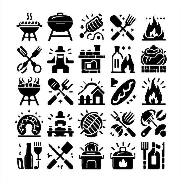 una colección de imágenes en blanco y negro que incluye una imagen en blanco y blanco de un conjunto de iconos