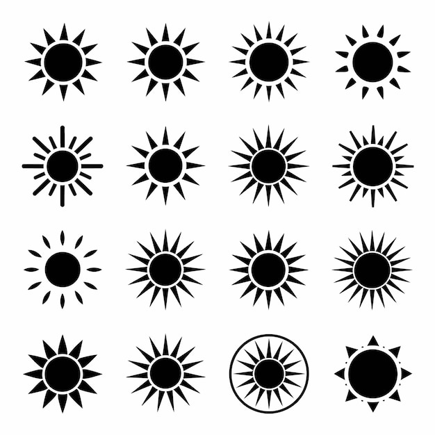 una colección de imágenes en blanco y negro con sol y estrellas