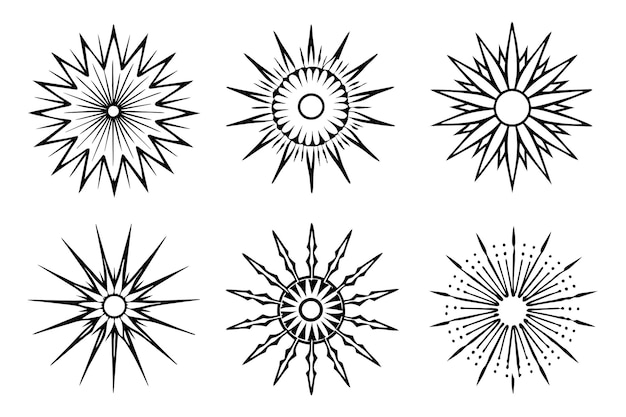 una colección de imágenes en blanco y negro con sol y estrellas