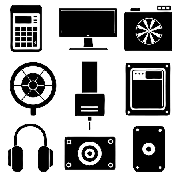 una colección de imágenes en blanco y negro de varios aparatos electrónicos