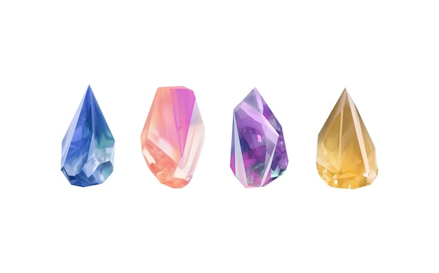 Una colección de imágenes de diamantes de varios colores y tamaños de formas geométricas Cristales brillantes de vidrio con diferentes tonos que reflejan la luz Conjunto realista vectorial de piedras preciosas brillantes o hielo colorido