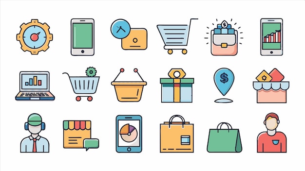 una colección de imágenes de diferentes cosas, incluyendo un carrito de compras y compras