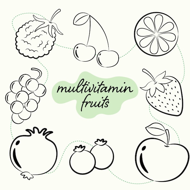 Colección de imágenes de frutas multivitamínicas saludables en ilustración