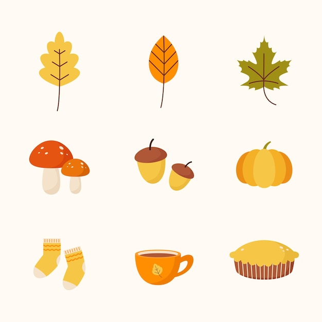 una colección de imágenes de hojas de otoño y una hoja sobre un fondo blanco
