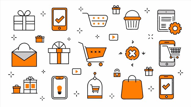 una colección de imágenes incluyendo un carrito de compras el uno con las palabras regalo en él