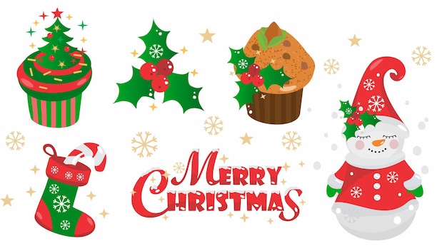 Colección de imágenes de Navidad conjunto de elementos de Xmas Feliz Navidad letras pasteles de Navidad
