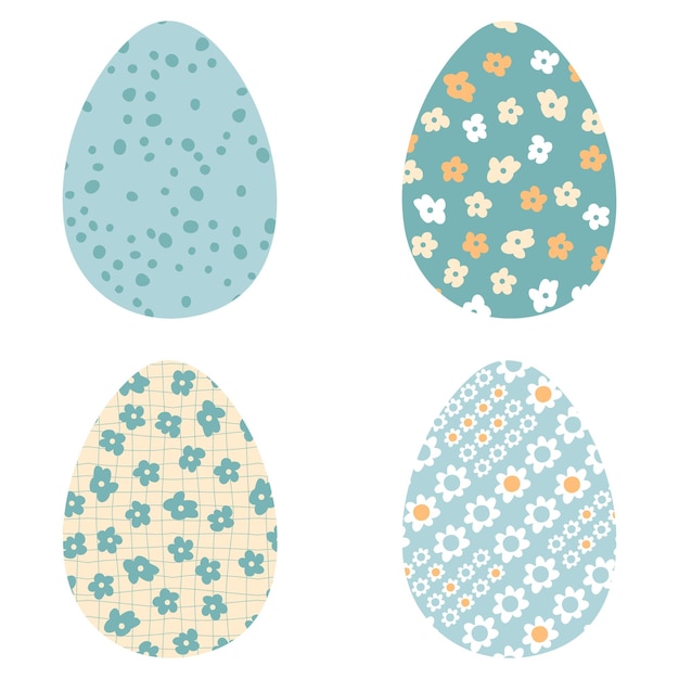 Colección de imágenes prediseñadas florales de huevos de Pascua en estilo retro Perfecto para la impresión de tarjetas adhesivas Ilustración vectorial aislada para la decoración y el diseño