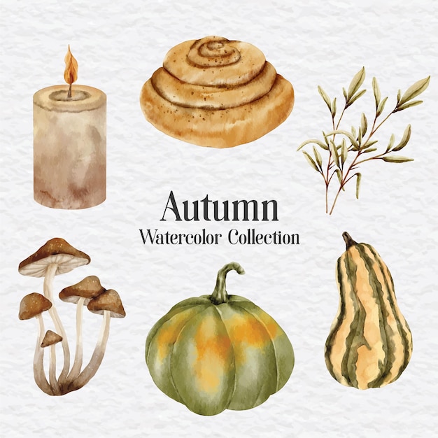 colección de imágenes prediseñadas de otoño acuarela conjunto ilustración