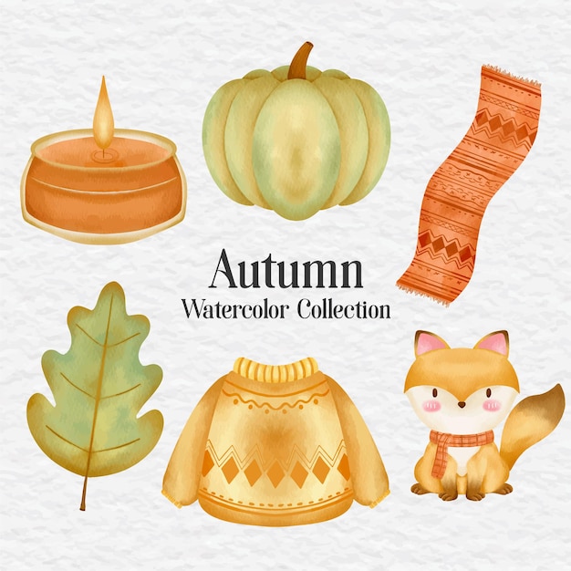 colección de imágenes prediseñadas de otoño acuarela conjunto ilustración