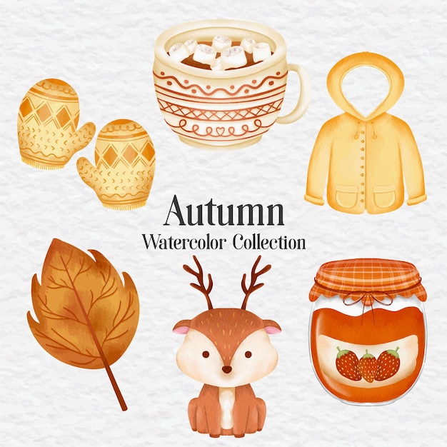 colección de imágenes prediseñadas de otoño acuarela conjunto ilustración