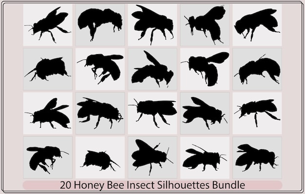 Colección de imágenes prediseñadas de siluetas de abejas Logotipo de insecto de icono de abeja sobre fondo blanco VectorGraphic illus