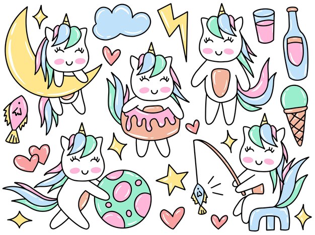 Colección de imágenes prediseñadas Unicorn Cat Doodle