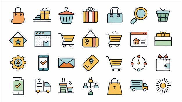 una colección de imágenes que incluye una bolsa de compras una bolsa de regalos y una caja con la palabra regalo