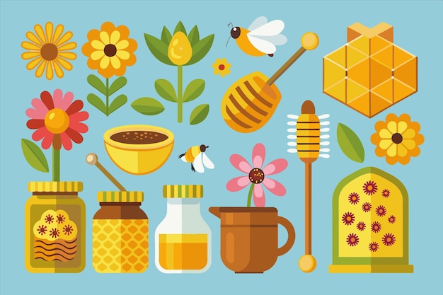 una colección de imágenes que incluyen abejas miel miel y flores