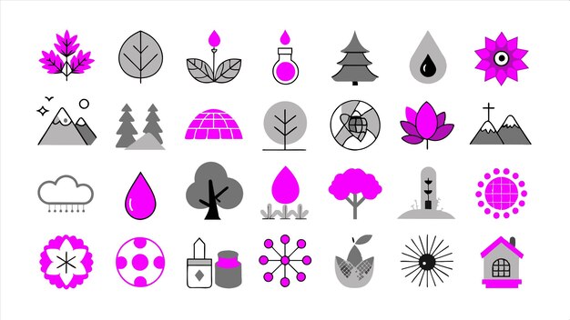 una colección de imágenes que incluyen un árbol una flor púrpura y una flor pórpura