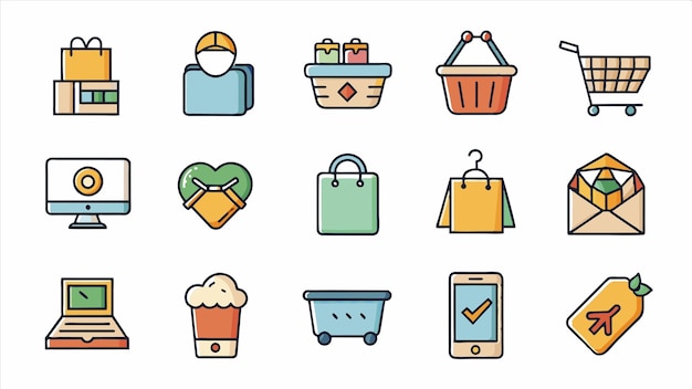una colección de imágenes que incluyen un carrito de compras, una bolsa de compras y una bolsa de tiendas