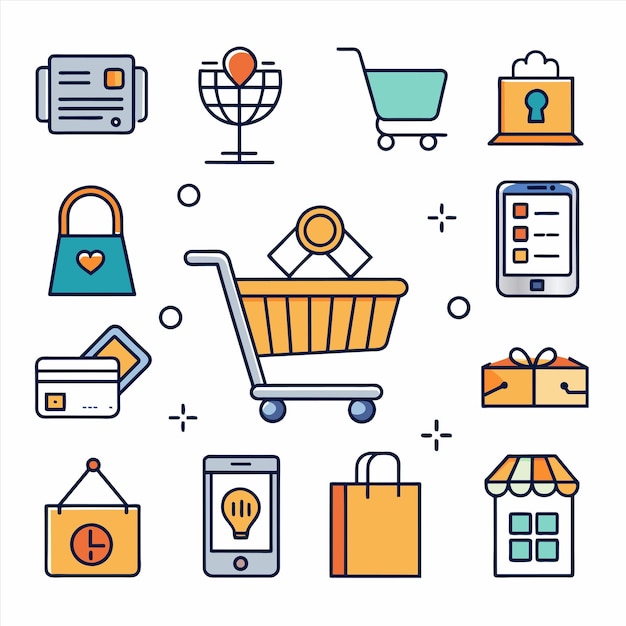 una colección de imágenes que incluyen un carrito de compras un carrillo de compras y un carro de compras