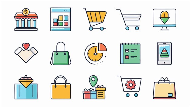 una colección de imágenes que incluyen un carrito de compras un carrillo de compras y un carro de compras
