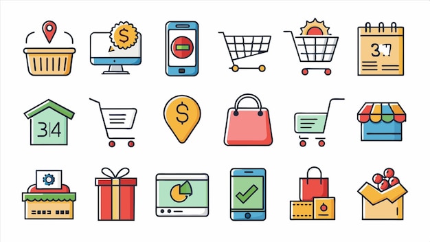 una colección de imágenes que incluyen un carrito de compras un carrillo de compras y un carro de compras
