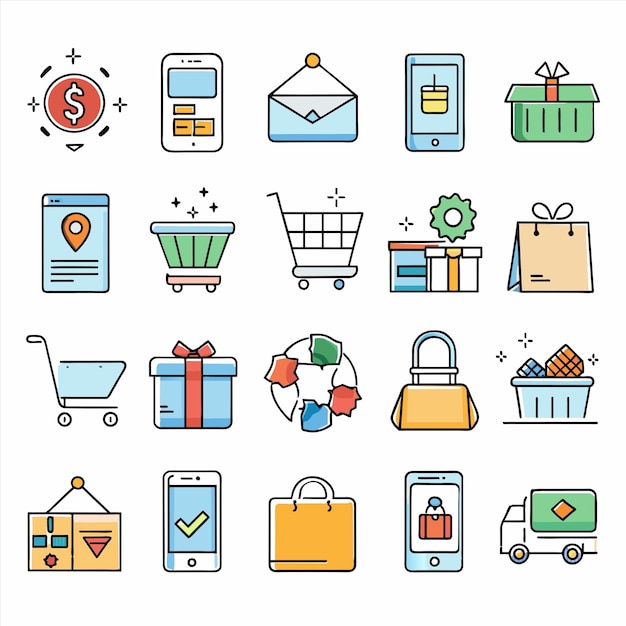 una colección de imágenes que incluyen un carrito de compras regalo y cajas de regalos