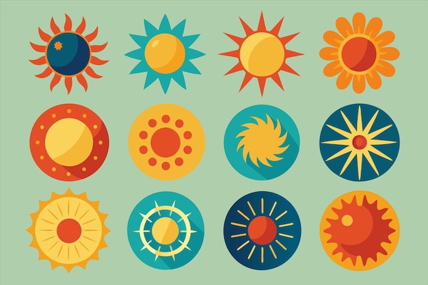 una colección de imágenes de sol coloridas con el sol en ellas