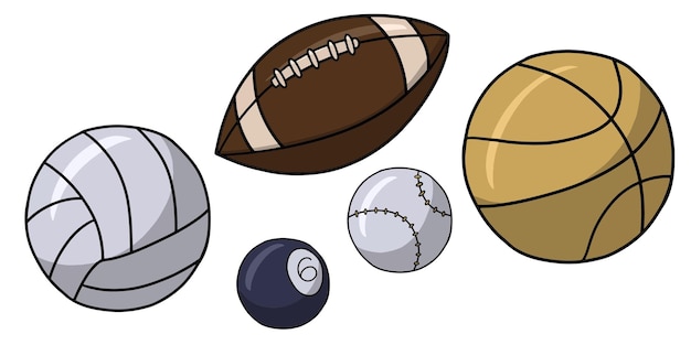 Una colección de imágenes de varios balones para deportes y recreación ilustración vectorial