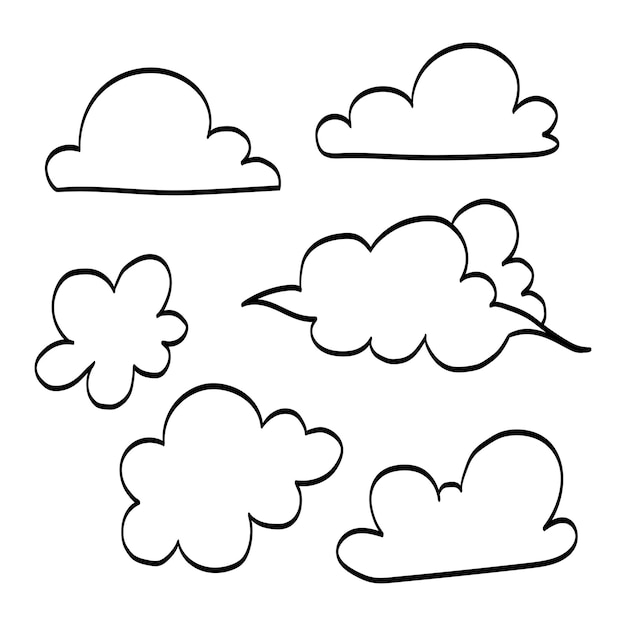 Colección de imágenes vectoriales de contornos de nubes en el cielo