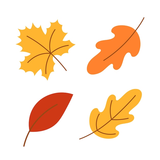 Colección de imágenes vectoriales de hojas de otoño rojas, amarillas y naranjas