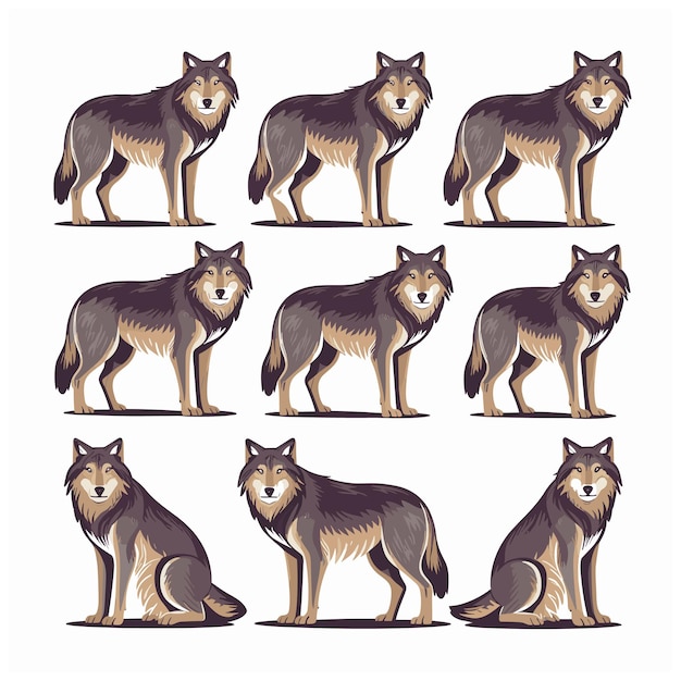Colección impresible vectorial de lobos ladrando lobos tres lobos en la roca animales salvajes coraje y valentía símbolo icono dibujando fondo blanco y negro