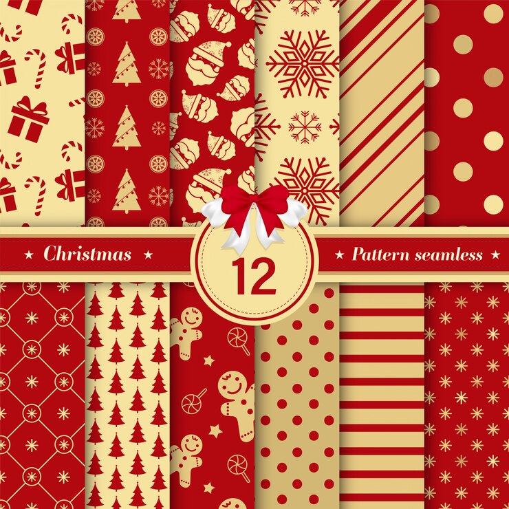 Vector colección inconsútil del modelo de la feliz navidad en rojo y color oro.