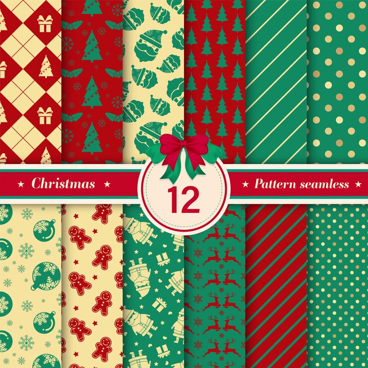 Vector colección inconsútil del modelo de la navidad con colores rojos y verdes.
