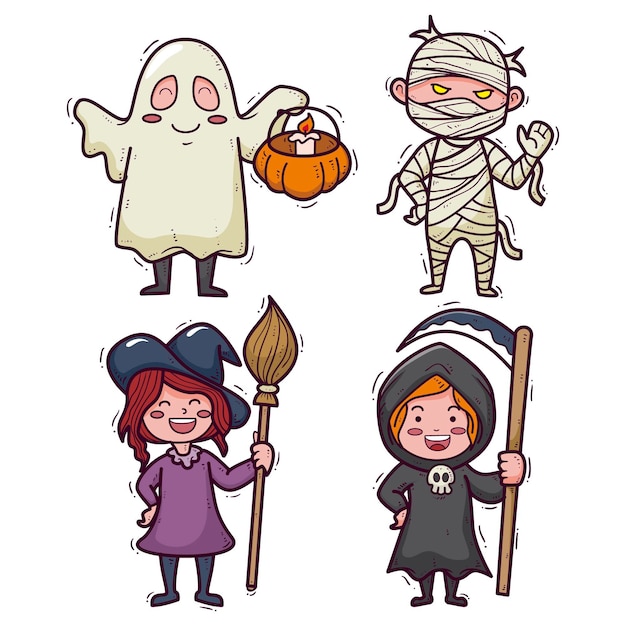 Colección infantil de halloween dibujada a mano