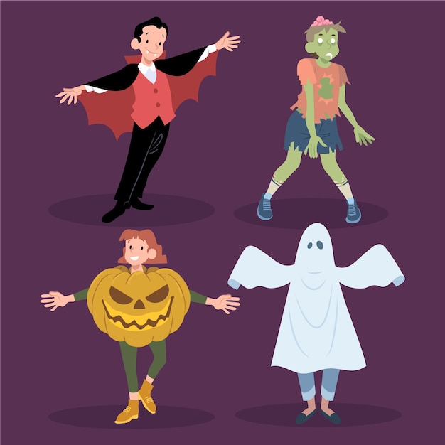 Colección infantil de halloween plana dibujada a mano