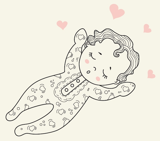 Colección infantil lindo bebé en pijama mameluco duerme dulcemente sobre su espalda vector esquema