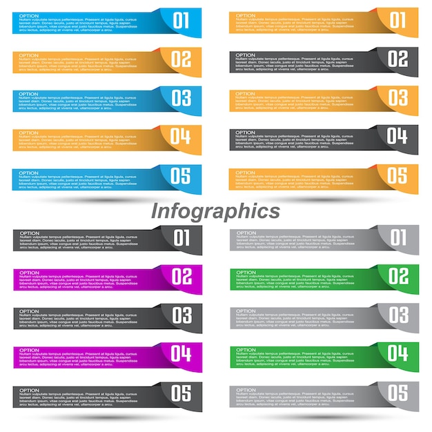 Colección de infografías con banner de pasos y opciones para diseño de negocios y plantilla de sitio web