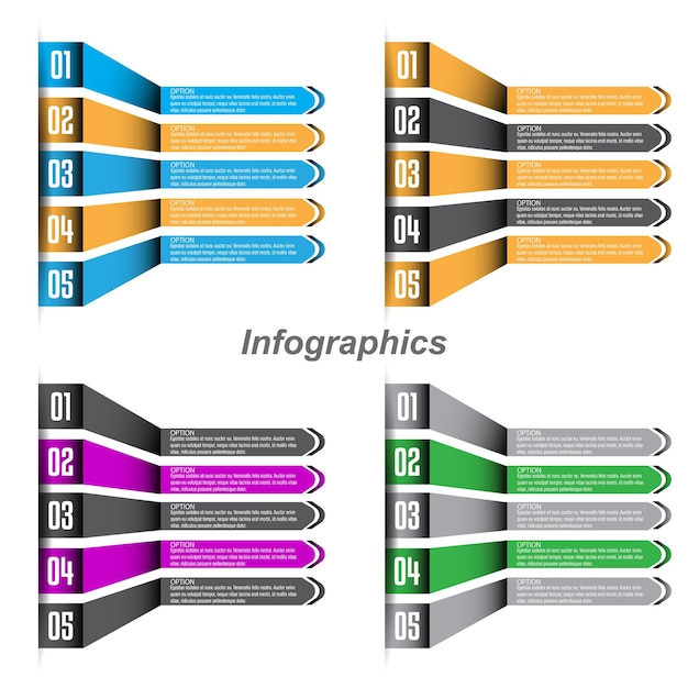 Colección de infografías con banner de pasos y opciones para diseño de negocios y plantilla de sitio web