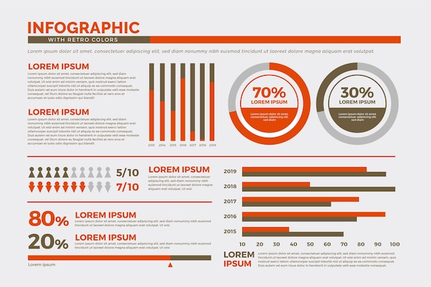 Colección de infografías con colores retro.