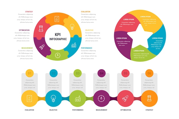 Colección de infografías coloridas kpi