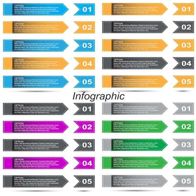 Colección de infografías con pasos y opciones.