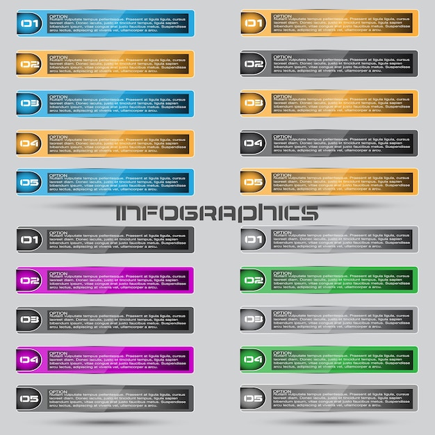 Colección de infografías con pasos y opciones.
