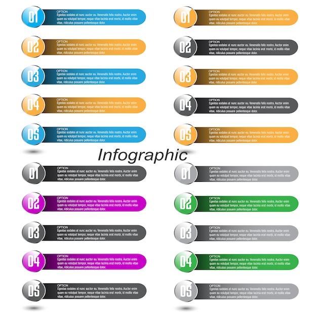 Colección de infografías con pasos y opciones.