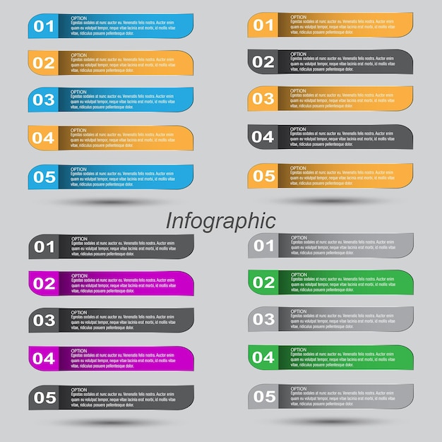 Colección de infografías con pasos y opciones.